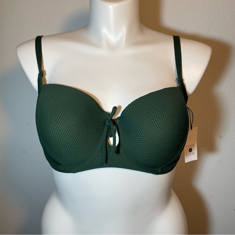 New Bikini Top Light Lift Tie-Front Keyhole Pique Textured Shade & Shore 38D - Picture 3 of 11